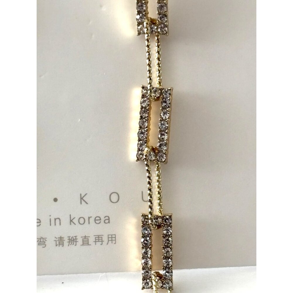 Gold-Plated Rhinestone Rectangular Link Drop Earrings By Han.Kou - Picture 4 of 4